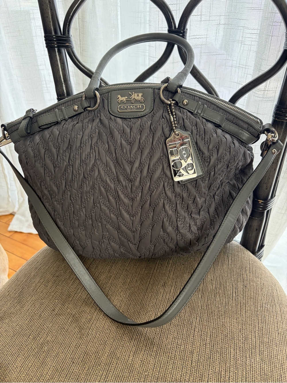 Coach Quilted Black Nylon Satchel with Charm Tag
